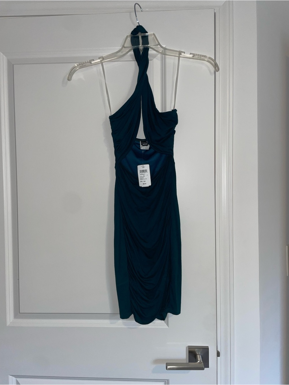 Hunter Teal Twist-Halter Ruched Mini Dress